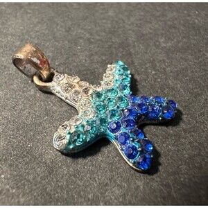 Sparkly 3 Color Rhinestone 1” Starfish Fashion Pendant White Aqua & Cobalt Blue